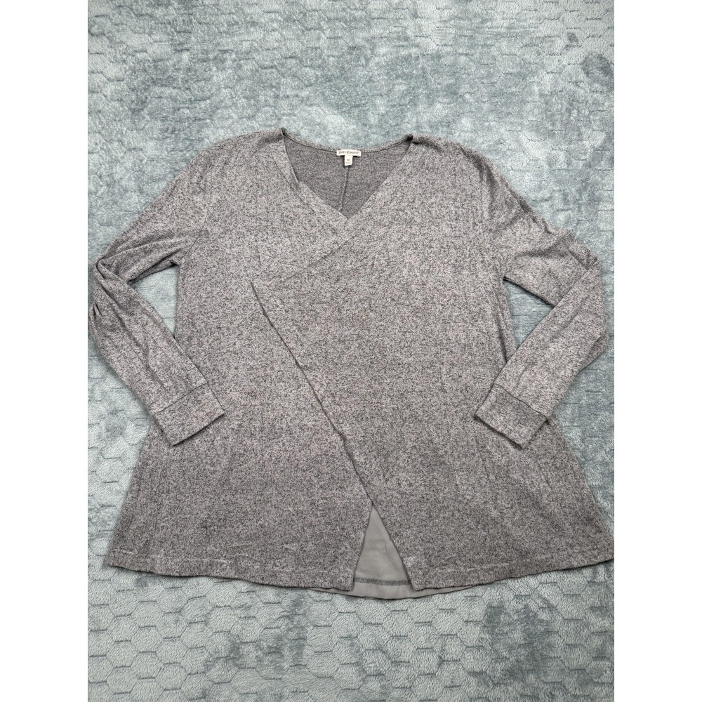 Juicy Couture Cardigan Sweater Womens Medium Gray Open Front Asymmetric Hem Soft